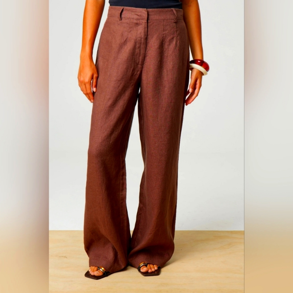 NWT Glassons Pants Womens 8 Burnt Orange Wide Leg Casual Relaxed Linen Blend